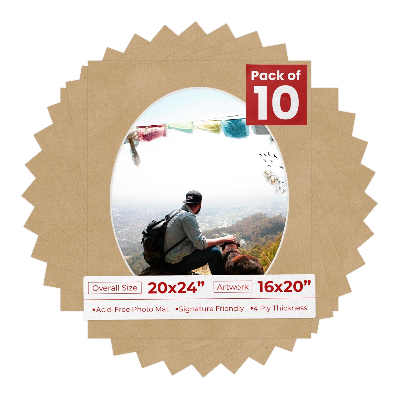 Beige Suede Mat Board for 20x24 Frames - Oval Opening for 16x20 Photos